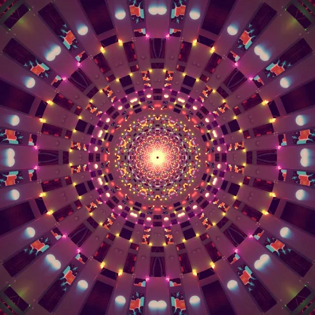 Vj Loop Neontunnel Radiális Rózsaszín Lila Kaleidoszkóp 1:1 Négyzet 60fps Képernyővédő