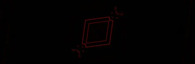 Вращающийся красный неоновый алмаз на черном фоне, геометрический VJ-цикл с яркими малиновыми линиями и глубиной тени