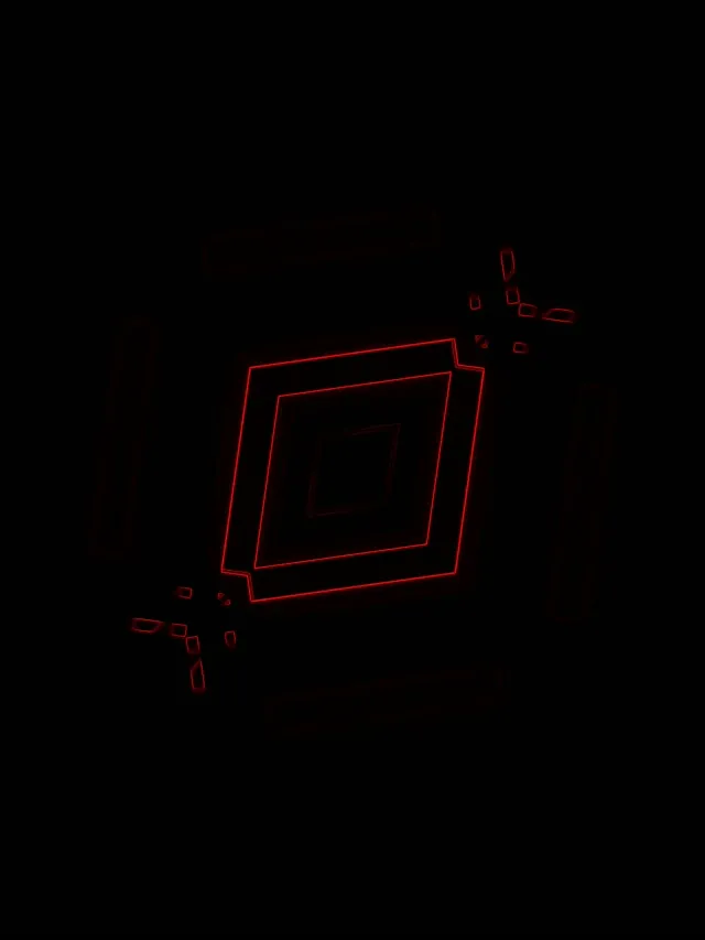 Czerwony tunel neonowy z obracającymi się zagnieżdżonymi kwadratami tworzącymi głębokie efekty wiru, abstrakcyjna grafika ruchu VJ