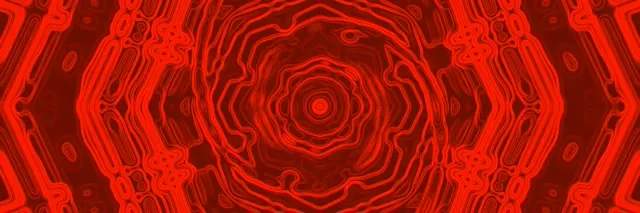 Spīdīgi sarkans neons astoņstūris virpuļa tunelis ar spirālveida mirdzošiem ģeometriskiem gredzeniem, 4K VJ