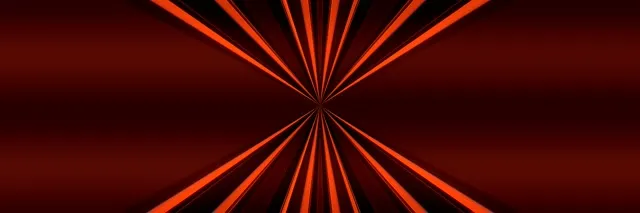 Красные и оранжевые неоновые лучи взрываются из центра в симметричном звездном узоре, создавая бесконечную перспективу туннеля на тёмном фоне, VJ-петля