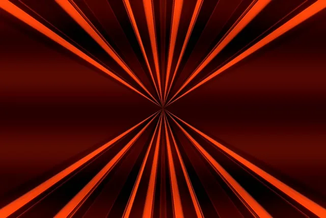 Miale ya neon nyekundu iliyong angavu imetoka kwa njia sawa kutoka katikati, inakuza athari ya mgodi usio na mwisho na background nyekundu kali, VJ mzunguko wa michoro ya kufanya harakati