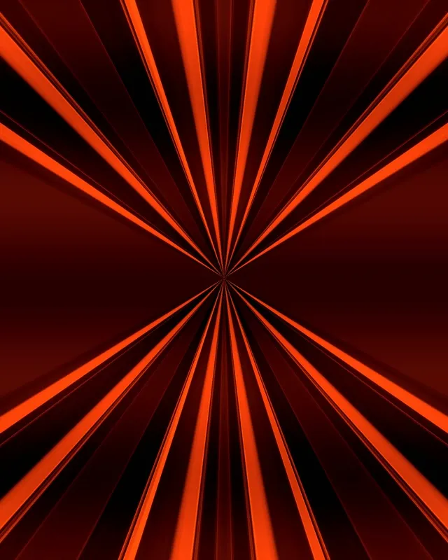 Rooi en oranjegeelkleurige neonligte straal wat simetries uit die middelpunt ontplof, wat 'n lewendige tonneluitsig vir VJ-lus skep