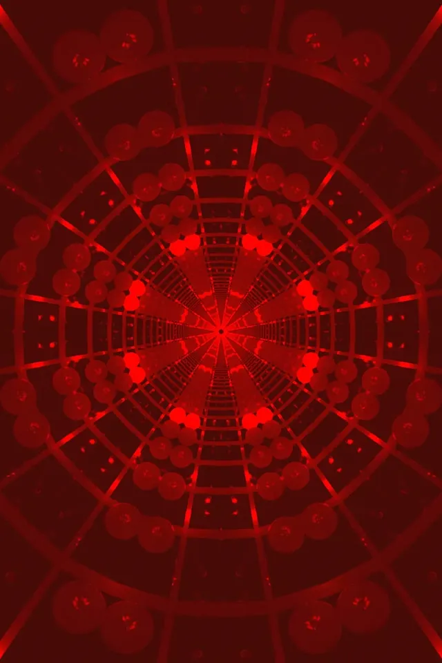 红色霓虹隧道VJ循环 | 发光球网格 2:3竖屏 60fps 屏保