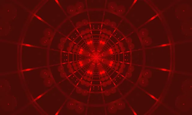 红色发光霓虹隧道径向网格 5:3宽 60fps 屏保VJ循环