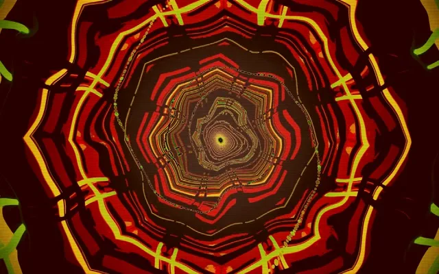 Neon Tunnel Rød Spiral Vortex VJ Loop 60fps 16:10 MacBook Pauseskærm