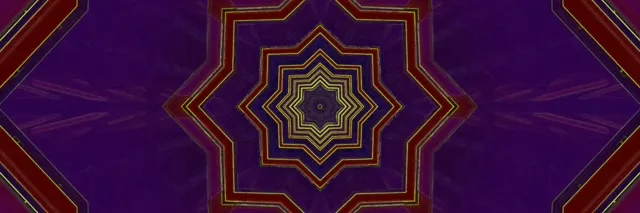 Koncentrinės aukso žvaigždės sūkurys su giliu violetine fono spalva sukuria hipnotizuojantį 3D gylio efektą. Abstrakti neonų animacijos kilpa VJ ekrano užsklandai.