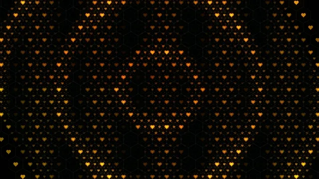 Gold Hearts Falling Animation on Black Background