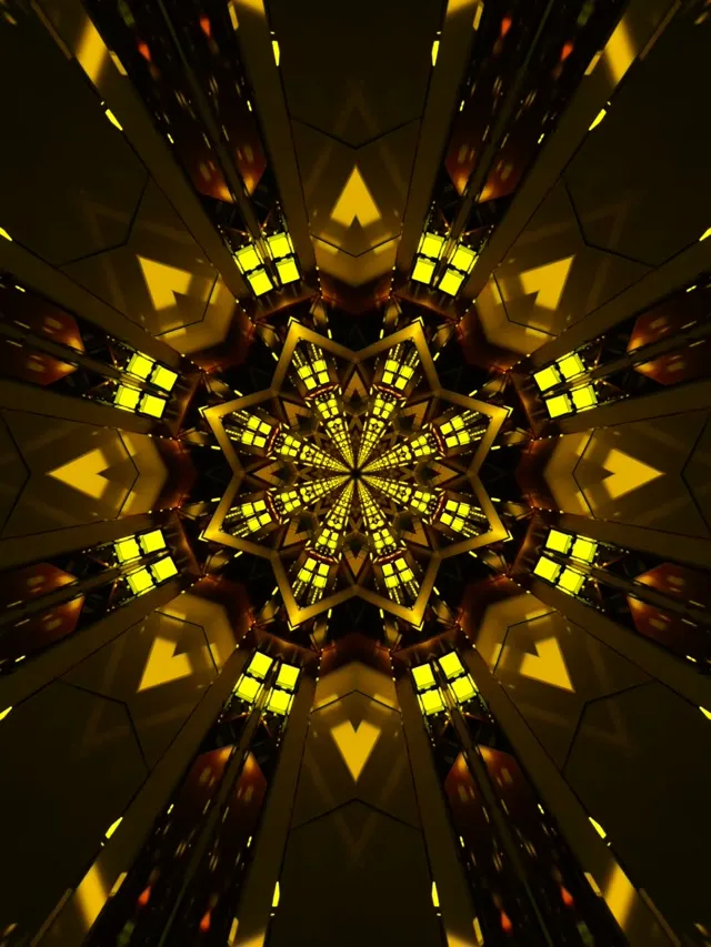 Tunnel Néon Doré Étoile Kaléidoscope VJ Loop 3:4 iPad Portrait 60fps Économiseur d'Écran