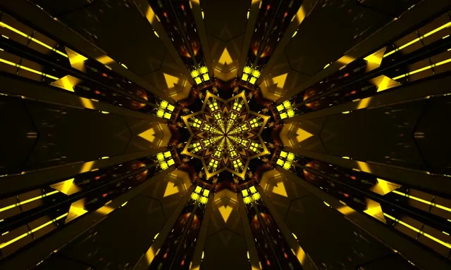 VJ Loop Neoon Tunnel Kuldne Täht Kaleidoskoop 5:3 Lai 60fps Ekraanisäästja