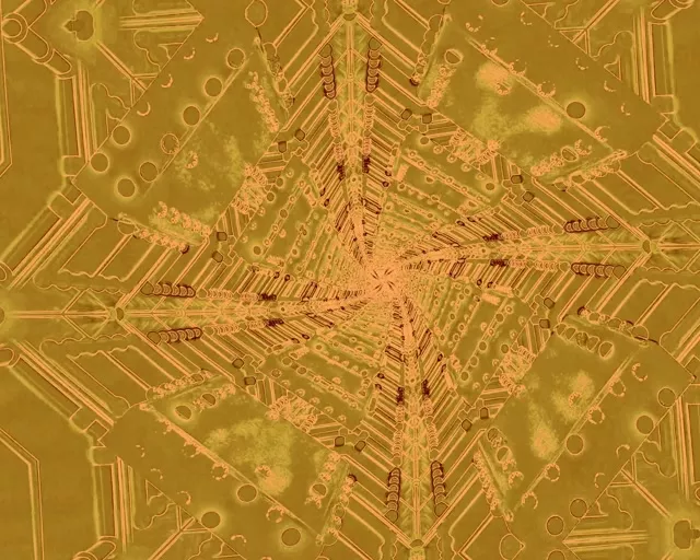 Neon Tunnel Golden Circuit Kaleidoscope Vj Loop 5:4 industrial 60fps screensaver