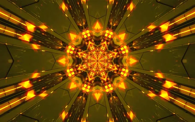 Vj Loop Tunnel ya Neon ya Dhahabu Kaleidoscope Star Burst 60fps 16:10 MacBook Screensaver