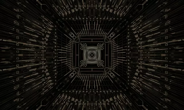 Neon Tunnel Golden Circuit Grid VJ Loop 5:3 Wyd 60fps Skermbeveiliging