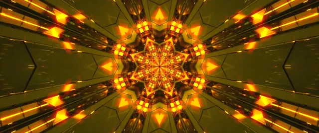 Neon Tunnel Golden Star Kaleidoscope Vj Loop 2.39:1 Cinemascope 60fps Screensaver
