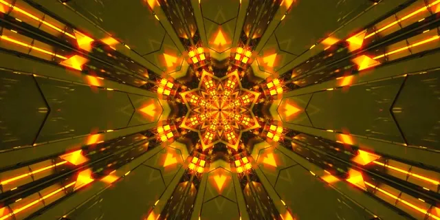 Neon Tunnel Golden Star Kaleidoscope Vj Loop 2:1 Univisium 60fps Screensaver