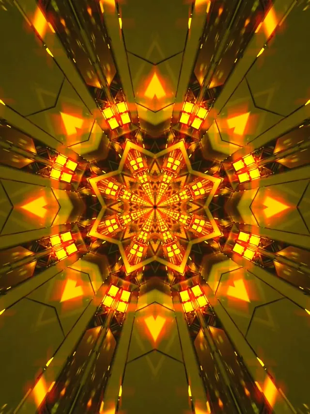 Túnel de Neón Dourado Estrela Caleidoscopio VJ Loop 3:4 iPad Portrait 60fps Protector de Pantalla