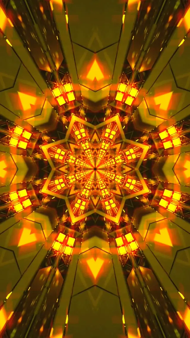 Neon Alagút Arany Csillag Kaleidoszkóp Vj Loop 9:16 Reels 60fps Képernyővédő