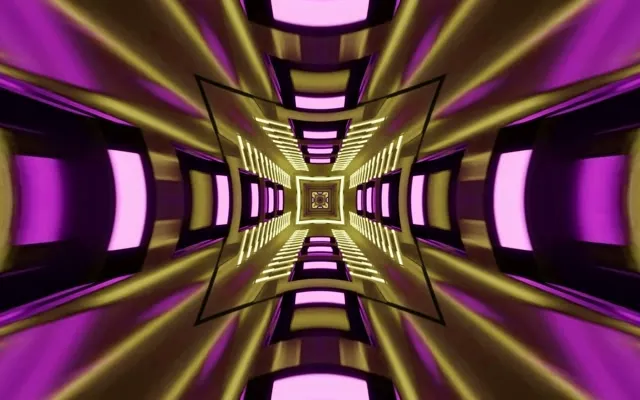 VJ Loop नियॉन टनल गोल्ड पर्पल कैलिडोस्कोप 16:10 मैकबुक 60fps स्क्रीनसेवर