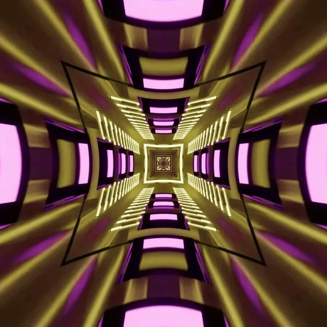 Tunnel Néon Kaléidoscope Or Violet VjLoops 1:1 Carré 60fps Économiseur d'écran