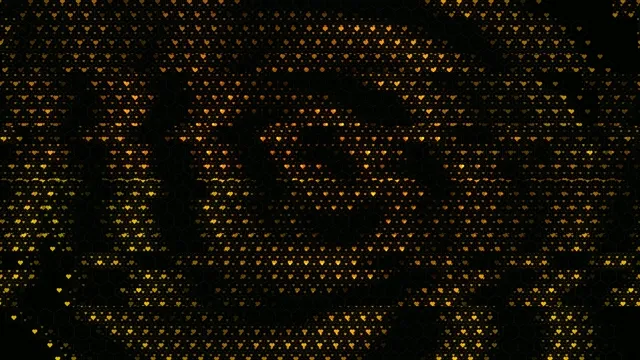 Golden Hearts Falling Animation on Black Background