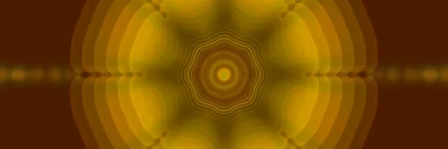 同心金色六邊形霓虹隧道，閃閃發光的黃色光環向內輻射，創造催眠般的三維漩渦效果，適合VJ循環