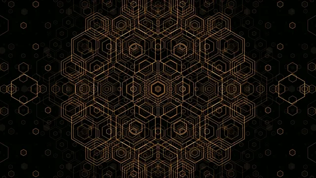Golden Hexagon Network Animation on Black Background