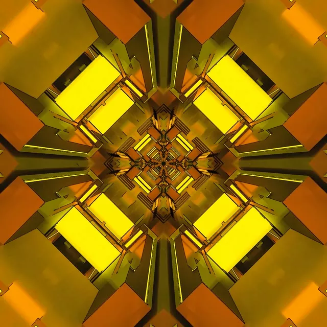 Gulden Neon Tunnel Kaleidoskop 1:1 Firkantet 60fps Pauseskærm VJ Loop