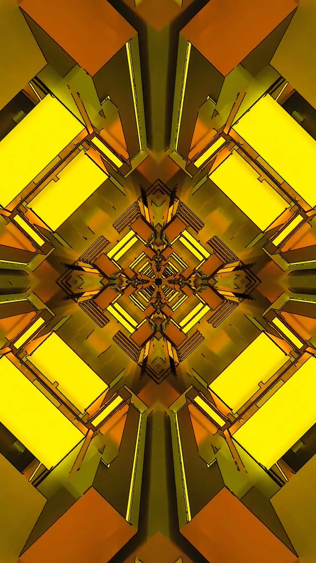 金色霓虹隧道屏幕保护程序 60fps 9:16 Reels VJ Loop 黄色分形