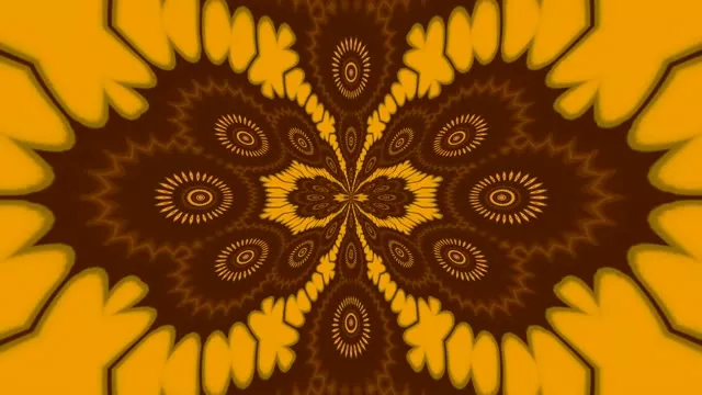 Mandala Blodyn yr Haul Euraidd Caleidosgop - Cefndir VJLoops Haniaethol Cynnes