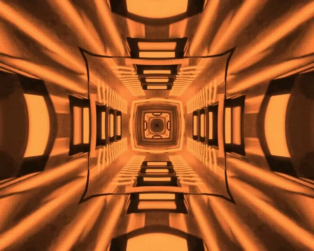 Vj loop Neon Tunnel Golden Kaleidoscope 5:4 industrial 60fps Screensaver