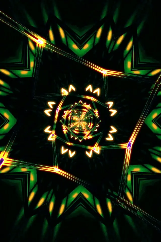 Neon Tunnel Star Kaleidoscope 2:3 Photo Portrait 60fps Screensaver VJLoops