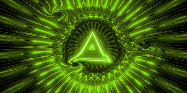 Zelený neonový trojúhelníkový tunel VJLoops 2:1 Univisium 60fps Screensaver