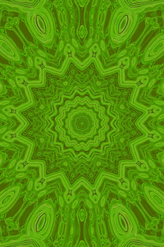 Λαμπερή πράσινη νεονική σήραγγα με καλειδοσκοπικό αστέρι μοτίβο, αφηρημένος VJ βρόχος 60fps