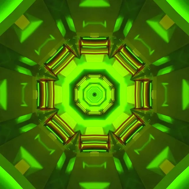 Zöld Neon Alagút Kaleidoszkóp Oktagon VJLoops 1:1 Négyzet 60fps Képernyővédő