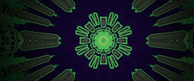 نفق نيون ماندالا شوكة شعاعية خضراء VJ Loop 2.39:1 Cinemascope 60fps شاشة توقف