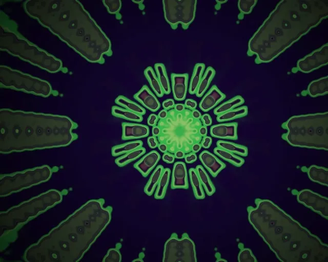 Neon Tunnel Green Fractal Kaleidoscope Burst Vj Loop 5:4 Industrial 60fps Screensaver