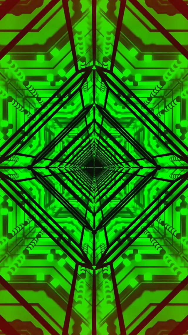 그린 네온 터널 화면보호기 60fps 9:16 릴스 VJ Loop PC 노트북