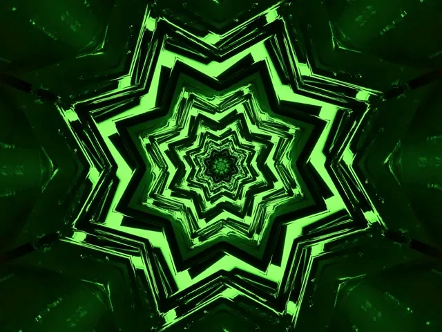 Distiratsu berde neon izarra tunela kontsentrikoak geometriko patroi bat sortzen hipnotiko bidezko efektua