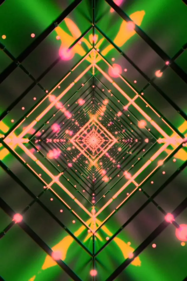 霓虹隧道绿粉钻石网格 VJLoops 2:3 照片竖屏 60fps 屏保