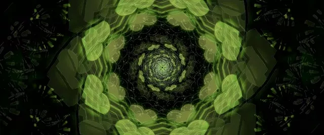 Green Spiraling Kaleidoscope Neon Tunnel | VJLoops 60fps 2.39:1 Screensaver