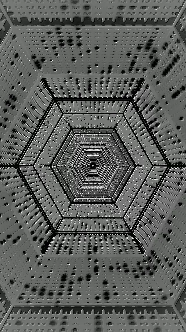 Hexagon Neonový Tunel Šedý Loop 60fps 9:16 Reels Spořič PC VJ Loop