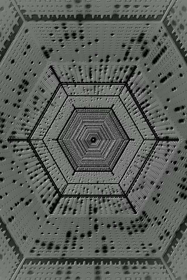 Hexagon Neon Tunel Sivý Šetrič Obrazovky 2:3 Photo Portrait 60fps VJ Loop