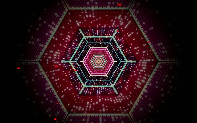 Neon Tunnel Hexagon Vortex VJ Loop 60fps 16:10 Macbook Pauseskærm