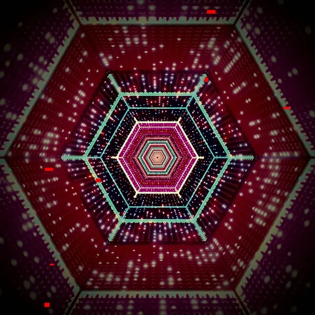 VJ Loop Neon Tunnel Hexagon Vortex Lilla Rød 1:1 Square 60fps Pauseskærm