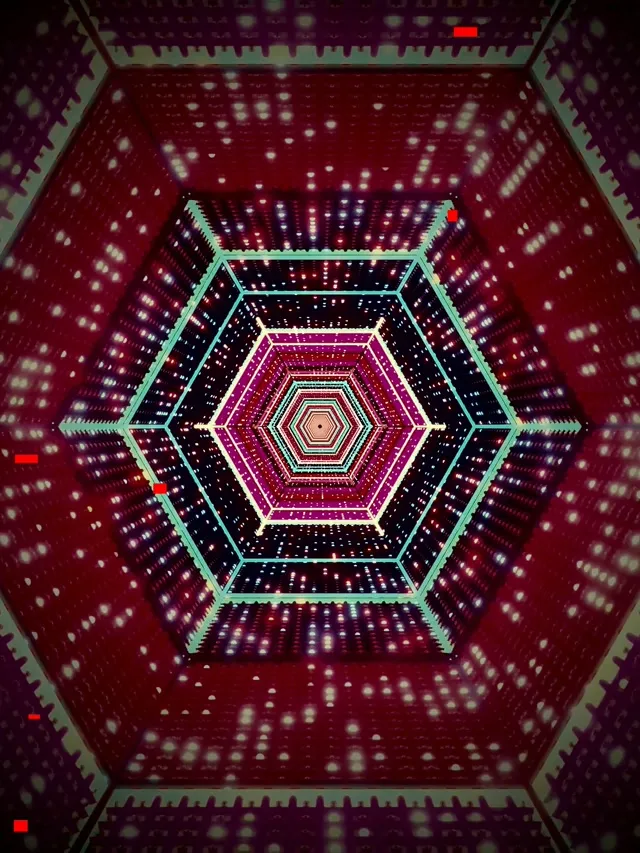 VjLoops neon tunelis šešiakampio sūkurys violetinis raudonas 3:4 iPad portretas 60fps ekrano užsklanda