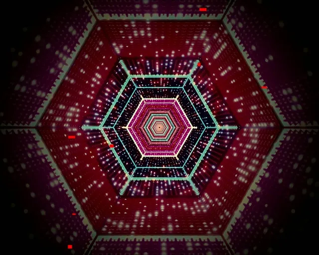VJ loop Neon Tunnel Hexagon Vortex Lila Pula 5:4 industrial 60fps screensaver