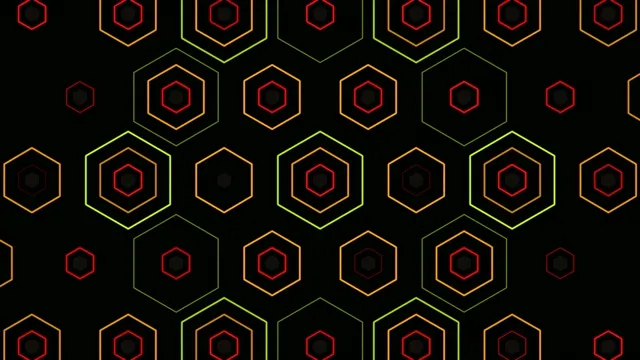 Hexagon pattern on black background with bright colors and lines