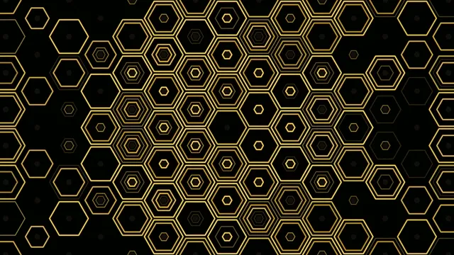 Hexagonal pattern on a black background with golden lines