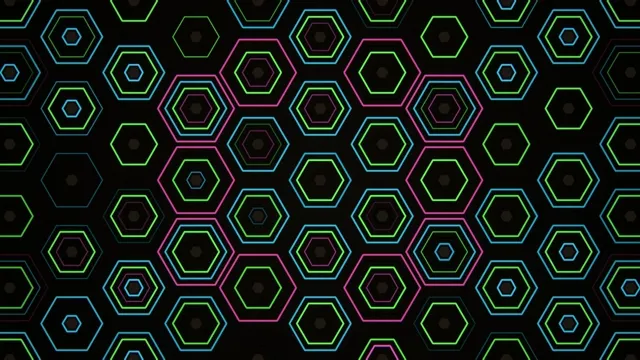 Hexagonal pattern with neon lines on dark background