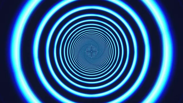 Hypnotic 4K neon tunnel loop with glowing blue concentric circles